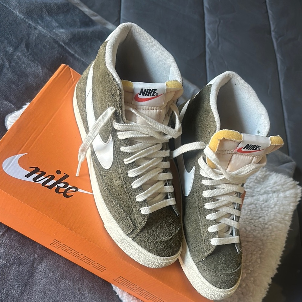 Nike Women's Olive and White High-Top Sneakers